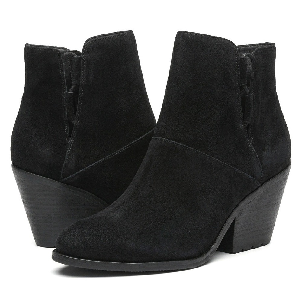 Eileen Fisher Ankle Boots Women 9.5 Black‎ Leather Wedge Cutout Italian Bootie